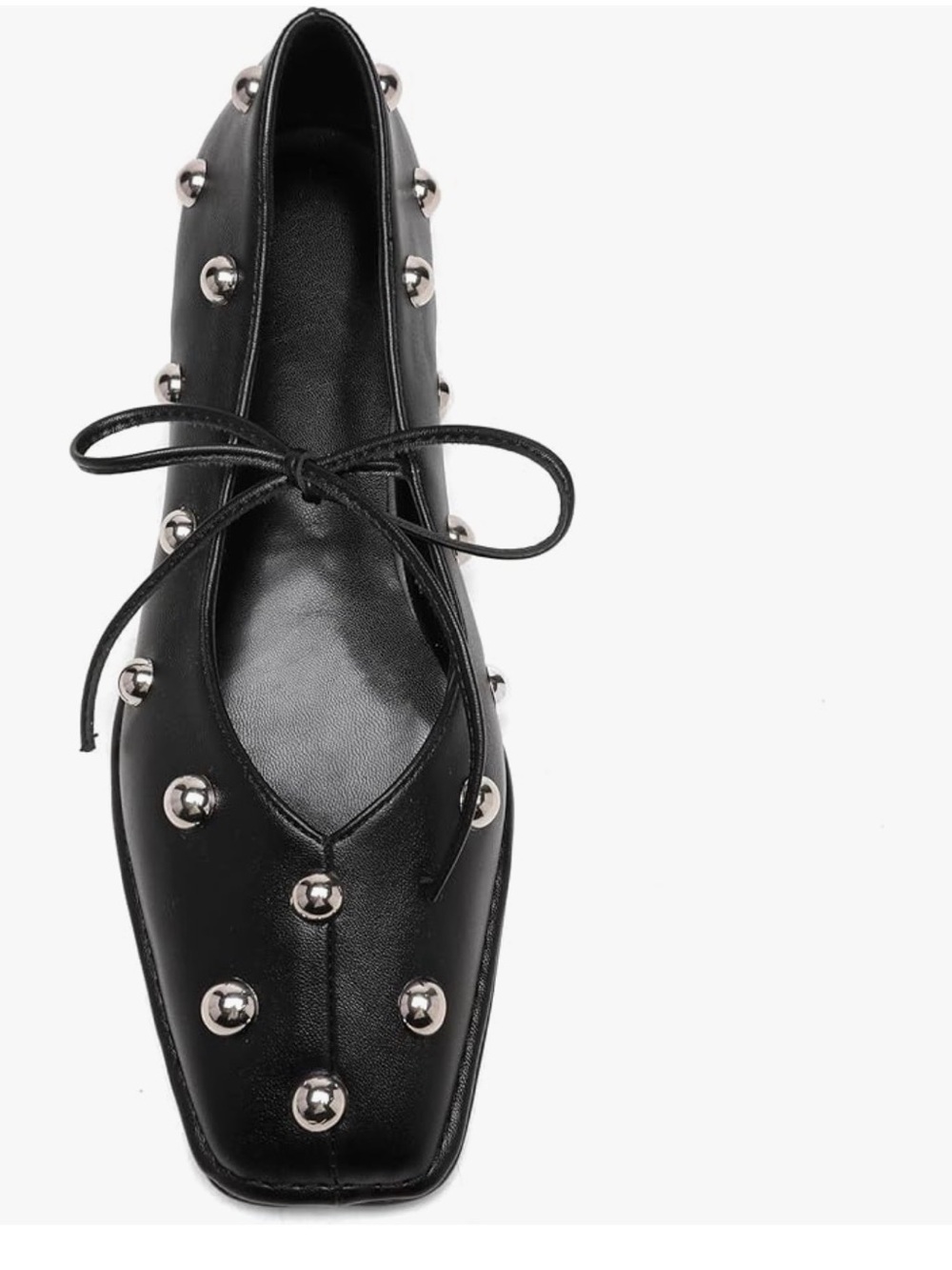 Black Studded Lace-Up Ballet Flat